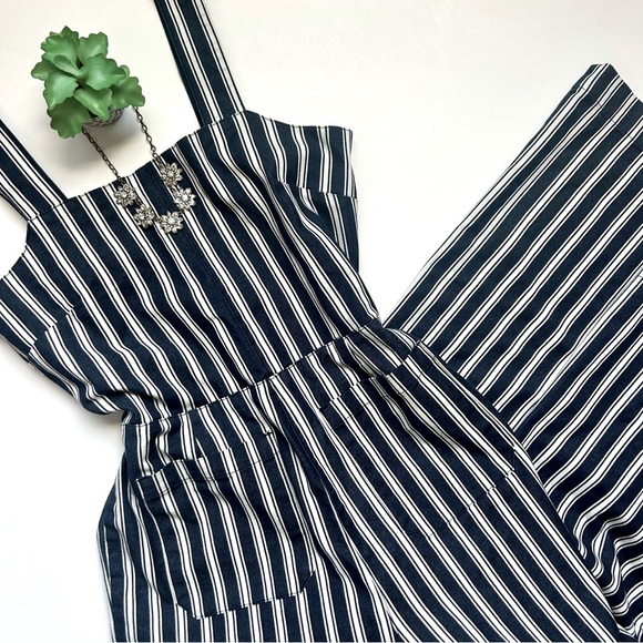 ROLLA'S Sailor Stripe Wide Leg Jumpsuit Overalls Patch Pocket Blue White Sz 12 L - Picture 2 of 16